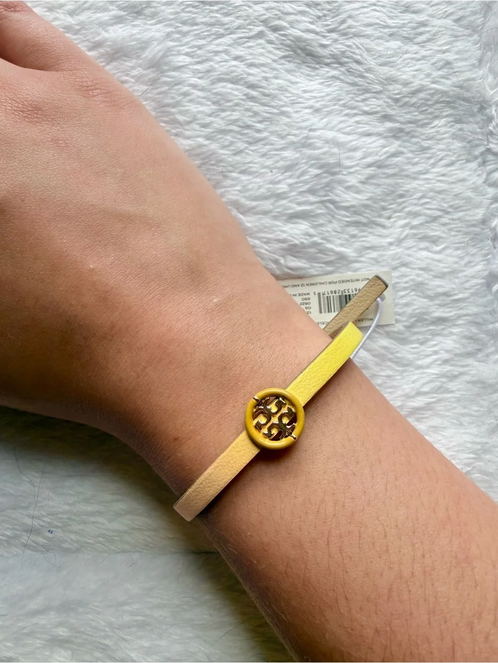 Tory Burch Degrade Yellow Pink Logo Leather Bracelet